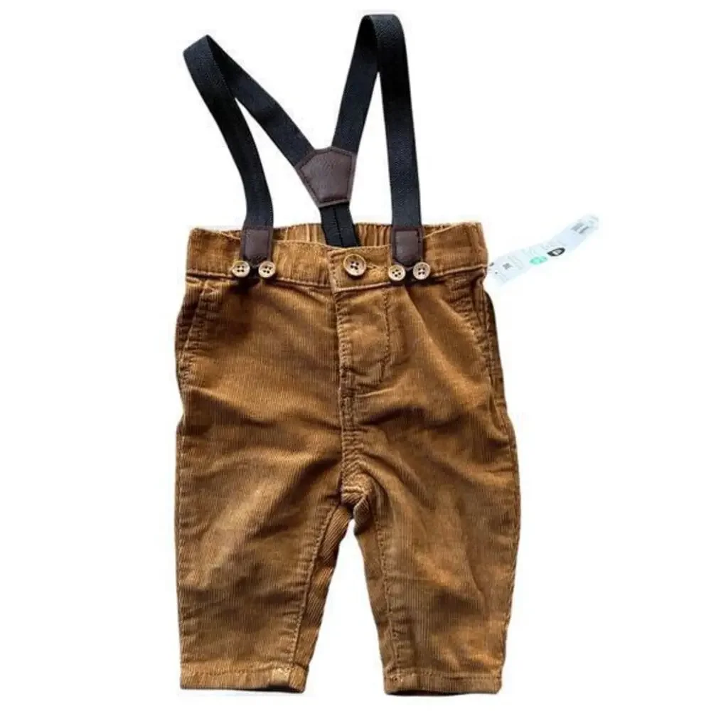 Baby B’GOSH tan Corduroy pants with detachable suspenders NWT Size 3M